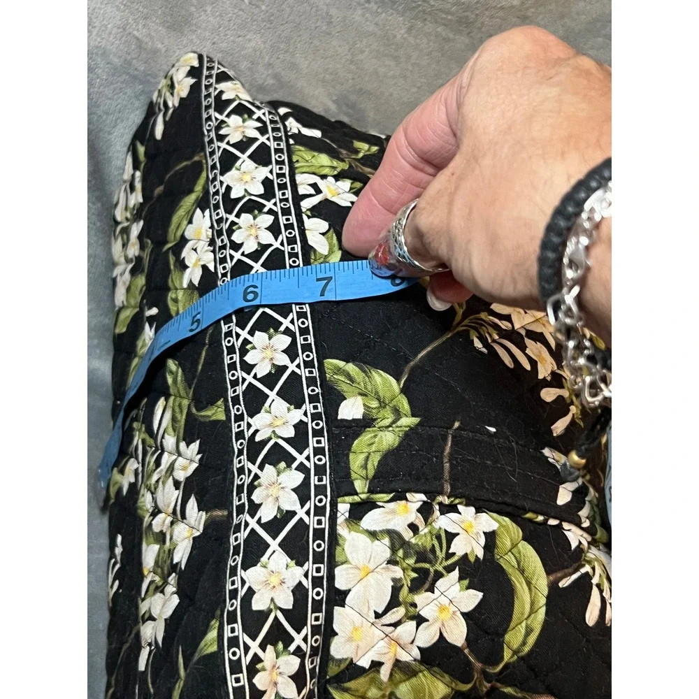 Vera Bradley Jasmine Toggle Tote Black White Floral Quilted Made USA
